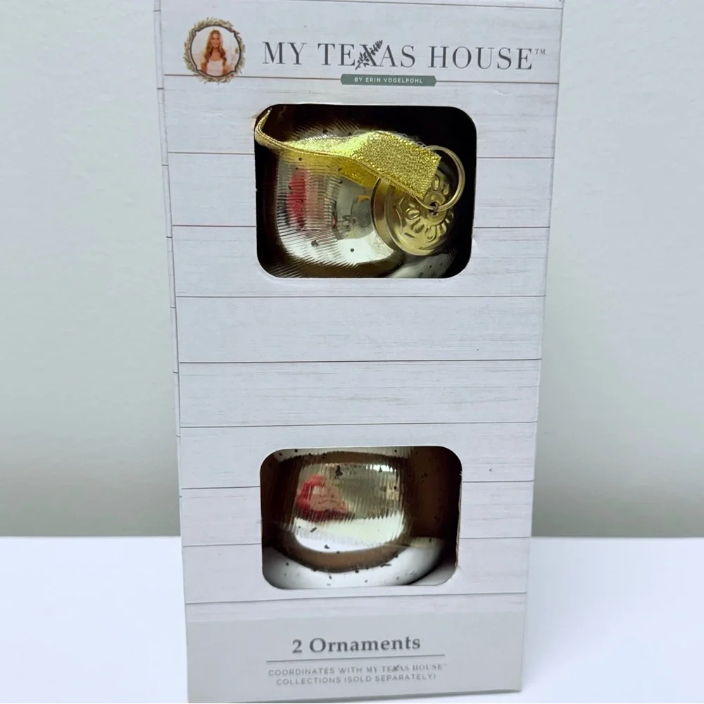 New! My Texas House Set of 2 Gold Ball Christmas Ornaments, 5”